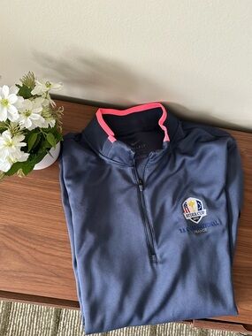 Nike Navy Quarter-Zip Pullover with Pink Collar Trim